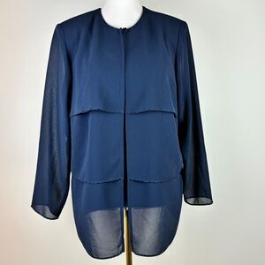 Montee Collection Navy Blue Layered Chiffon Beaded Formal Evening Jacket 14W